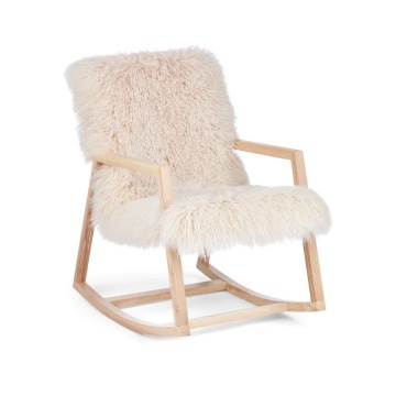 Fotoliu balansoar din lemn de frasin, cu pernă din 100% blană naturală de oaie tibetană, cu fir lung și buclat, „Rocking Chair” - Img 2