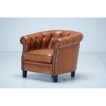 Fotoliu Chesterfield din piele naturală full grain maro, 80×80×66 cm, „Classic Chic" - Img 3