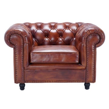 Fotoliu Chesterfield din piele naturala maro, "Classic Chic"