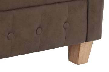 Fotoliu Chesterfield maro din bumbac cu finisaj antichizat, capitonat cu nasturi, cu brațe rulate și picioare din lemn masiv, 80×80×70 cm, „Uzès” - Img 5