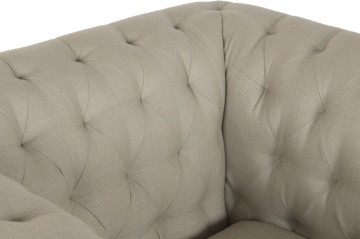 Fotoliu Chesterfield verde salvie din stofă și iută, cu structură din lemn masiv de mango, 101×90×79 cm, „Kensington" - Img 6