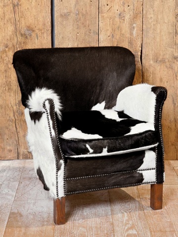 Fotoliu clasic din piele naturală de vacă cu picioare din lemn de stejar, „Cowhide Turner” - Img 3