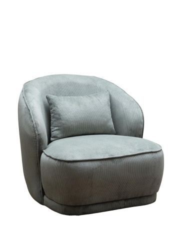 Fotoliu de relaxare verde kaki din catifea reiată, cu spătar învăluitor, pernă decorativă și bază rotunjită, 78×81×74 cm, „Nasrine” - Img 3
