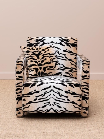 Fotoliu din catifea animal print cu structură din lemn de pin, „Wild Touch” - Img 4