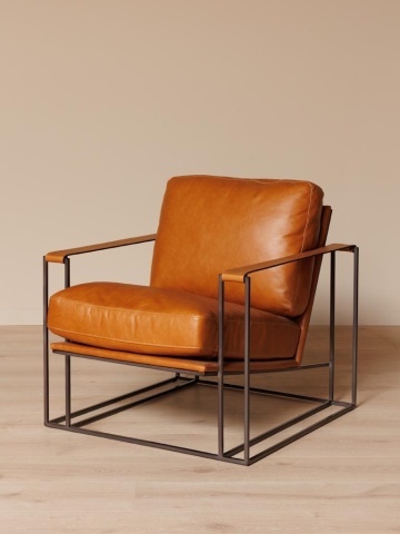 Fotoliu lounge din piele naturală cognac cu structură metalică, „Amsterdam” - Img 2