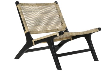 Fotoliu negru din lemn de tec si rattan , "Boho"