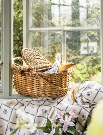 Geantă frigorifică din răchită împletită cu căptușeală în carouri albastre, B 28 x H 17 x L 39 cm, „Willow Cooler Bag Ina Blue" - Img 2