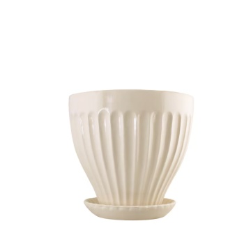 Ghiveci ceramică decorativ, ghiveci cu farfurioară, alb crem, Ø 17 x H 15 cm, „Anna"