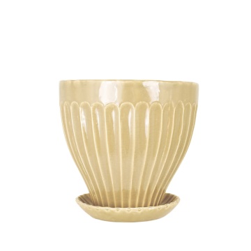 Ghiveci ceramică decorativ, ghiveci cu farfurioară, galben, Ø 21 x H 19 cm, „Anna"