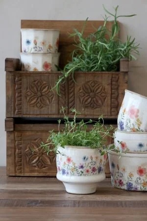 Ghiveci din ceramică cu flori de câmp, crem, H12,5/D14 cm, „Fleurville” - Img 4