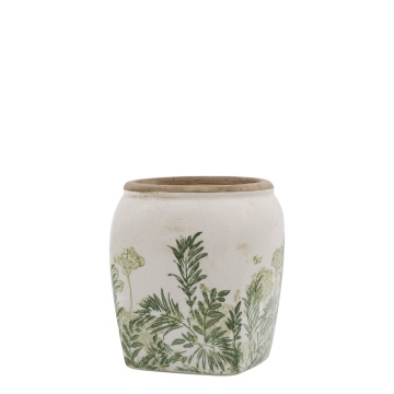 Ghiveci din ceramică cu imprimeu floral, verde, H13/D12 cm, „Laval”