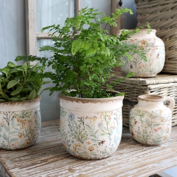 Ghiveci din ceramica cu motiv floral, H15.5/D17 cm, Maxime - Img 2