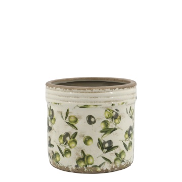 Ghiveci din ceramica, pictat manual, crem, H15.5/D17 cm, Olive