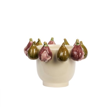 Ghiveci din ceramică stoneware cu smochine sculptate și glazură reactivă, D25×H17 cm, „Fig Pot"