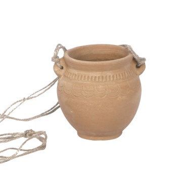 Ghiveci suspendat din lut, sculptat manual, finisaj natural teracotă, Ø 12,5 x H 12,5 cm, „Hanging Planter"