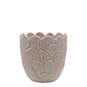 Ghiveci taupe din portelan, cu model, H13.5/D13.5 cm, Fayence - Img 1
