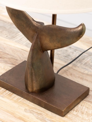 Lampă de masă cu bază din aluminiu și abajur din in, H58 cm, "Whale Tail" - Img 4