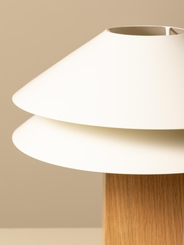 Lampă de masă din bumbac bej cu structură din furnir de stejar și metal cromat, abajur dublu, finisaj natural, 50×35 cm, „Doppia" - Img 4