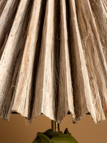 Lampă de masă din hârtie mâché, în formă de anghinare, verde, cu abajur plisat din iută naturală, stil etnic, 67,5 x Ø 50 cm, „Artyso” - Img 4