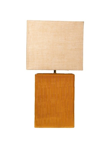 Lampă de masă din iută naturală cu structură din ceramică, bej și camel, finisaj natural, 70×36×18 cm, „Esthar"