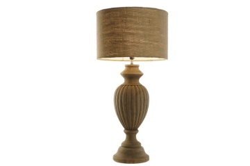 Lampă de masă din lemn sculptat cu abajur din iută naturală, 41×41×76 cm, „Coloniale" - Img 6