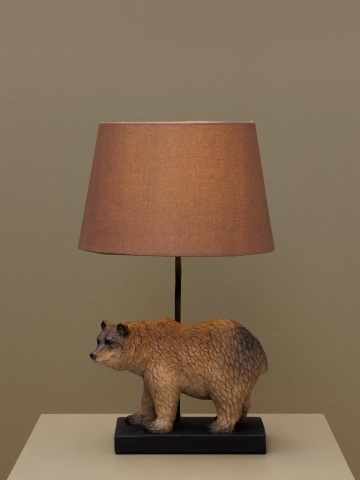 Lampa de masa, din polirasina, cu abajur din in, Bear - Img 3