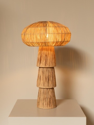 Lampă de masă din rafie naturală bej, cu structură din metal, formă de ciupercă, finisaj natural, 65×40 cm, „Mushroom" - Img 3