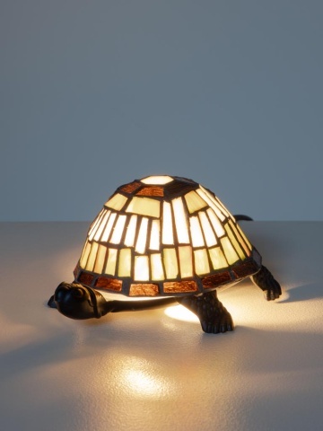 Lampa de masa in forma de broasca testoasa din metal, cu abajur din sticla vitrata , "Turtle" - Img 4