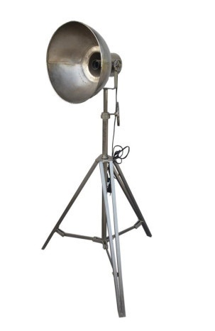 Lampă de podea industrială din metal, trepied reglabil, abajur tip reflector, finisaj argintiu antichizat, 74 x 61 x 182 cm, „Flashlight" - Img 2