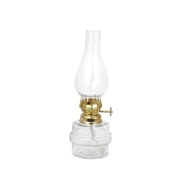 Lampă vintage cu petrol din sticlă reciclată transparentă, arzător din alamă, fitil inclus, Ø 7 x H 19 cm, „My Brass"