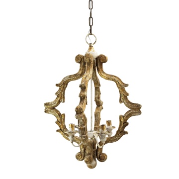 Lustra aurie, din lemn, aspect vintage, 41x41x75 cm