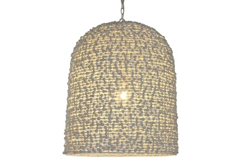 Lustră suspendată din metal și lemn, alb, 71 x 58 cm, „Moret”