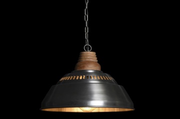 Lustră suspendată din metal și lemn de mango, argintiu și maro, finisaj patinat, 31 x 43 cm, „Verdun” - Img 2