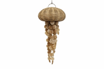 Lustră suspendată din ratan împletit și scoici, natur, finisaj natural, 85 x 42 cm, „Pommard”