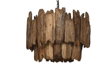 Lustră suspendată natural, 65x65x50 , din lemn de tec si metal "Bosque" - Img 4
