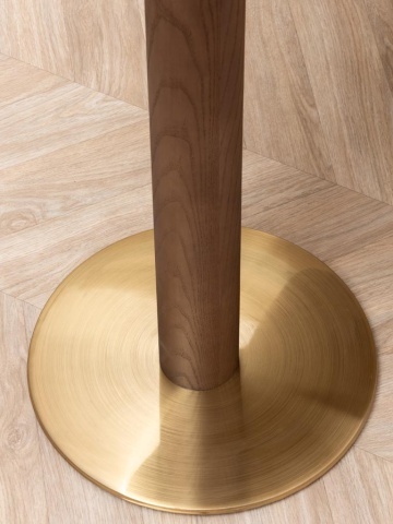 Masă bar din lemn de stejar și metal, ovală, cu picior disc auriu, natur, finisaj satinat, 160×60×107 cm, „Barrio" - Img 4