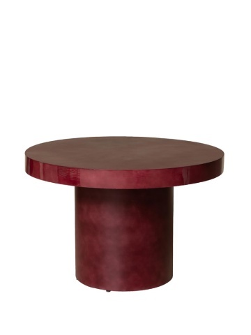 Masă de dining rotundă din metal, cu margine lăcuită și picior central cilindric, roșu cărămiziu, finisaj lucios, 120×77 cm, „Amarante"