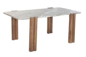 Masă dining din lemn masiv de mango cu blat din marmură gri, 180X100X76 cm, „Zenith"