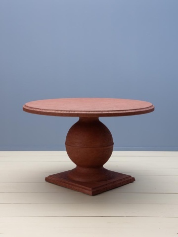 Masă dining rotundă din ciment și nisip, teracotă, 4–5 locuri, cu picior central sferic, 72 x 117 cm, „Locanda” - Img 2