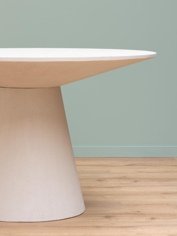 Masă dining rotundă din lemn, alb, 4–5 locuri, cu picior central conic, 76 x 120,5 cm, „Calla” - Img 6