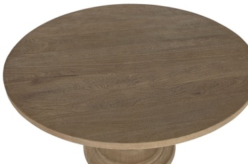 Masă dining rotundă din lemn de mango, natur, 6 locuri, cu picior central strunjit, 76 x 140 cm, „Orly” - Img 2