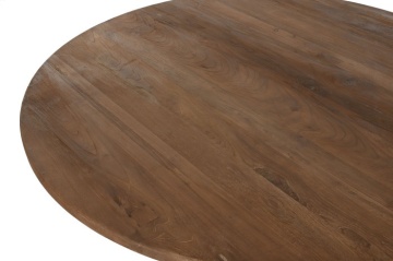 Masă dining rotundă din lemn de tec reciclat, natur, 6 locuri, cu picior central strunjit pe bază circulară, 75 x 140 cm, „Mireille” - Img 2