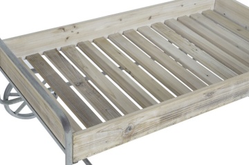 Măsuță de cafea cu roți, din lemn de molid și metal, natur și gri, cu blat tip tavă, finisaj rustic, 46 x 110 x 67 cm, „Ravelo” – Ethnic Collections - Img 2