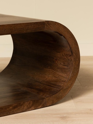 Măsuță de cafea din lemn de mango, formă rotunjită, maro antichizat, finisaj lucios, 130×60×45 cm, „Looping" - Img 4