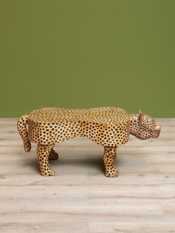Măsuță de cafea din lemn de mango, sculptată și pictată manual în formă de panteră, maro, finisaj lucios, 120.5×60×45 cm, „Panthera" - Img 4