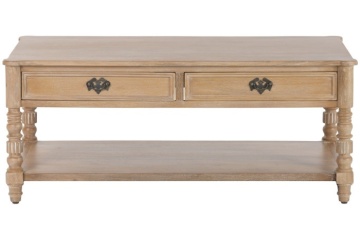 Măsuță de cafea din lemn masiv de mango, finisaj natural maro, 2 sertare și poliță inferioară, 110 x 60 x 45 cm, „Classic" - Img 2