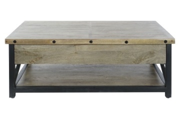 Măsuță de cafea dreptunghiulară din lemn de mango și metal, natur și negru, cu blat ridicabil și raft, 44 x 116 x 74 cm, „Barlow” – Ethnic Collections