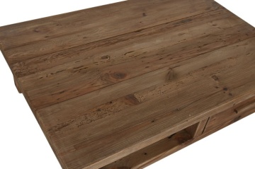 Măsuță de cafea dreptunghiulară din lemn reciclat, natur, cu 2 sertare și nișă deschisă, finisaj mat, 38 x 130 x 90 cm, „Norwyn” – Ethnic Collections - Img 5