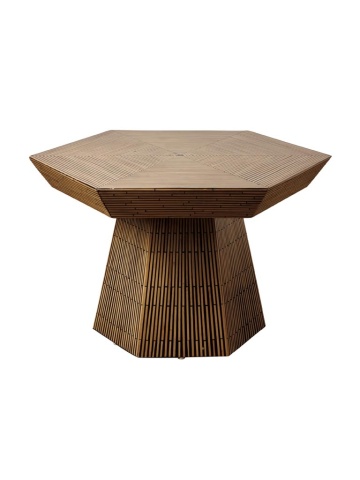 Măsuță de cafea hexagonală din bambus, natur și negru, cu model chevron și bază evazată, 45 x 74 cm, „Louxor”