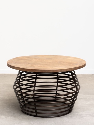 Măsuță de cafea rotundă din lemn de mango, natur, cu bază din inele de metal, 46,5 x 76 cm, „Spring” - Img 2